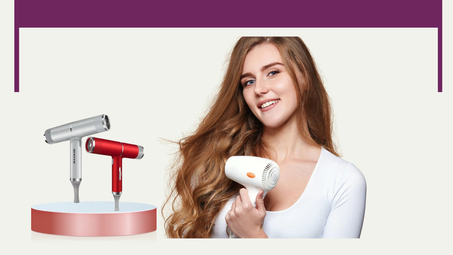 Smiling woman holding hair dryer in Hair Dryers collection.