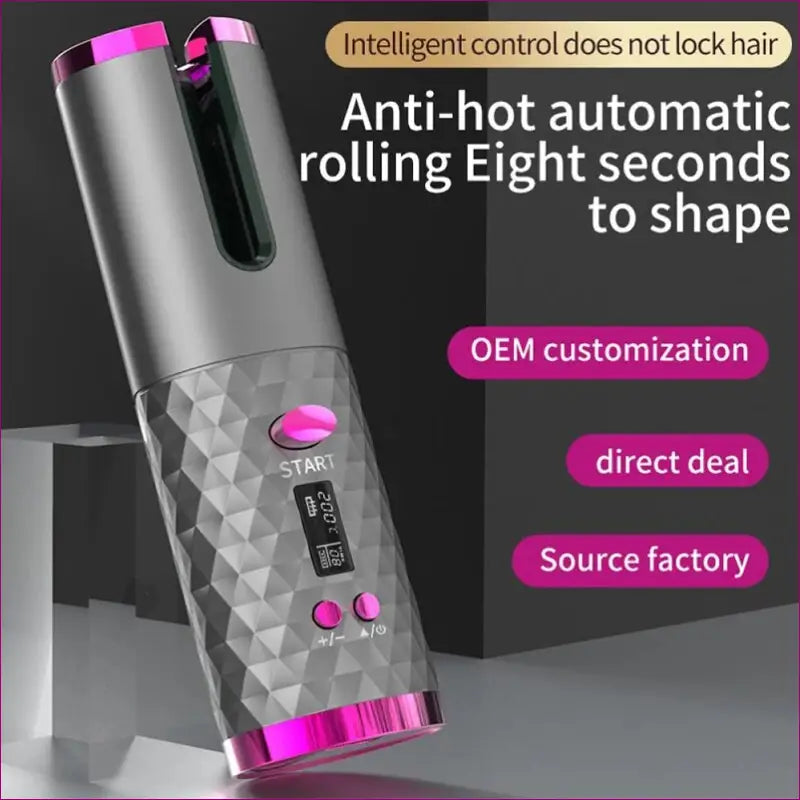 Fast & wireless hair curler with pink light - transform your look!