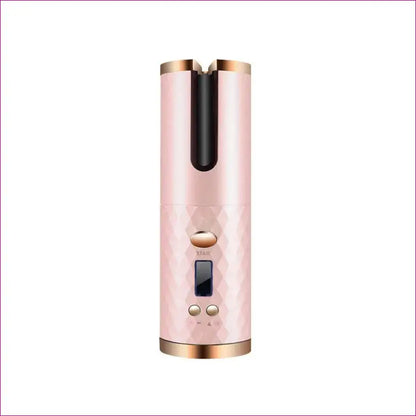 Fast & wireless hair curler - pink vapor hair curler with gold trim, black cap. Transform your look!