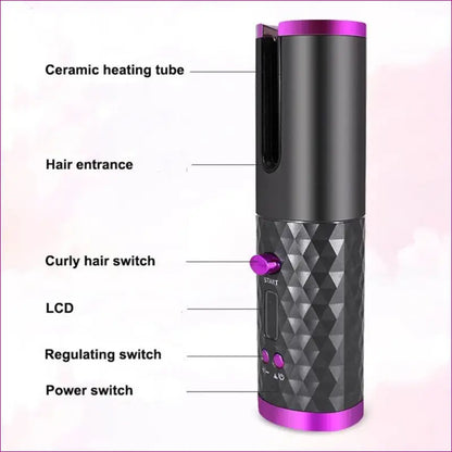 Fast & wireless hair curler - pink and black device with instructions for magic hair curling transformation