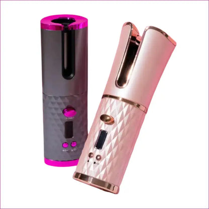 Pink and black magic hair curler device for fast and wireless styling