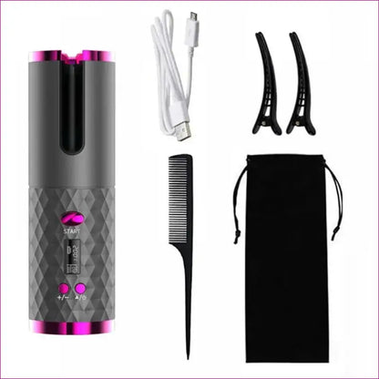 Fast & wireless hair curler with bag, clipper, and comb - transform your look!