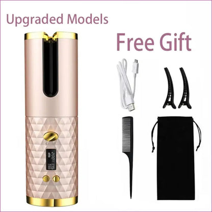 Fast & wireless hair curler with hair dryer and brush in bag - transform your look!