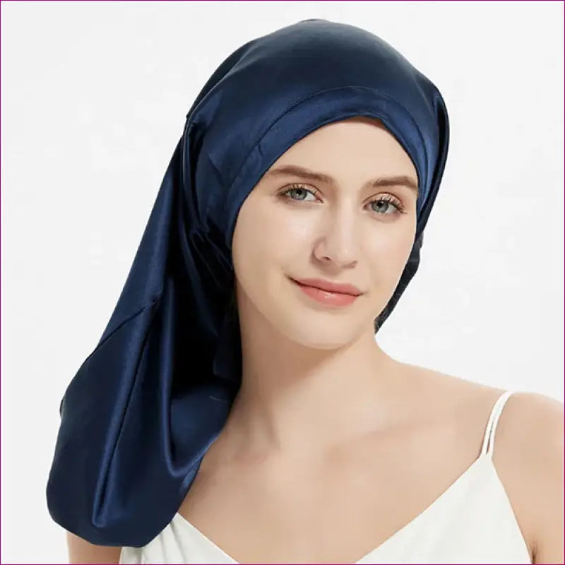 Mulberry Silk Hair Bonnet - Navy Blue / One Size Fits all