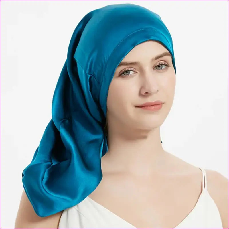 Mulberry Silk Hair Bonnet - Peacock Blue / One Size Fits all