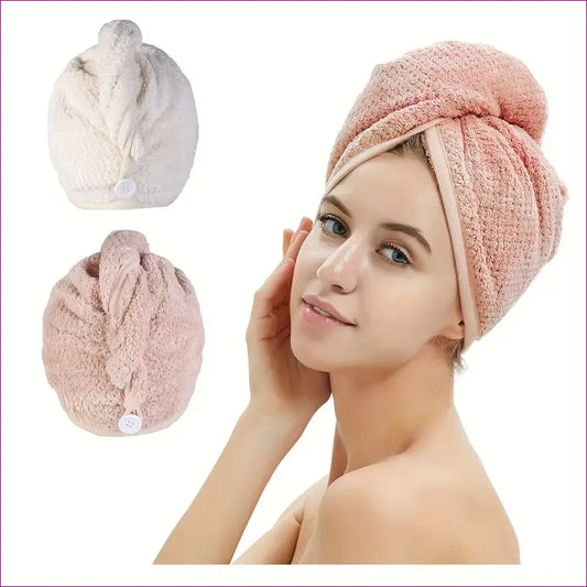 Quick-dry microfiber hair towels duo - pink & beige / 2pcs