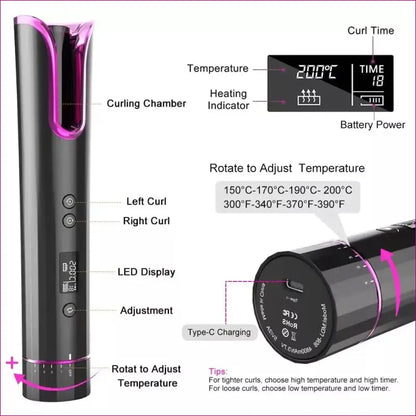 Auto Hair Styling Curler - Grey and Pink