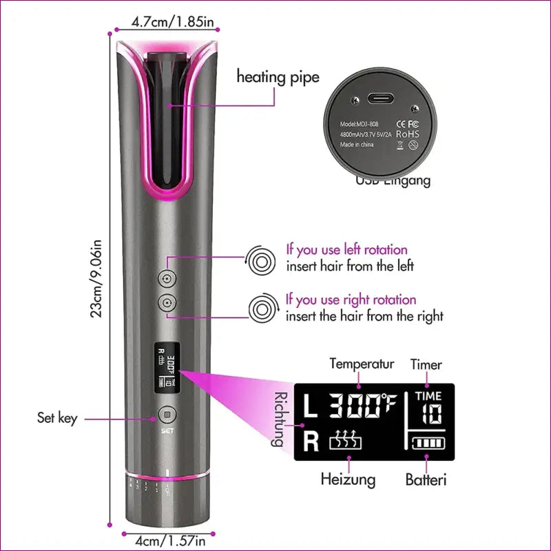 Auto Hair Styling Curler - Grey and Pink